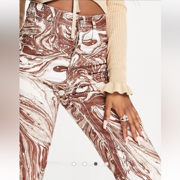 NWT Topshop Straight Kort Jeans in brown marble - Picture 3 of 8